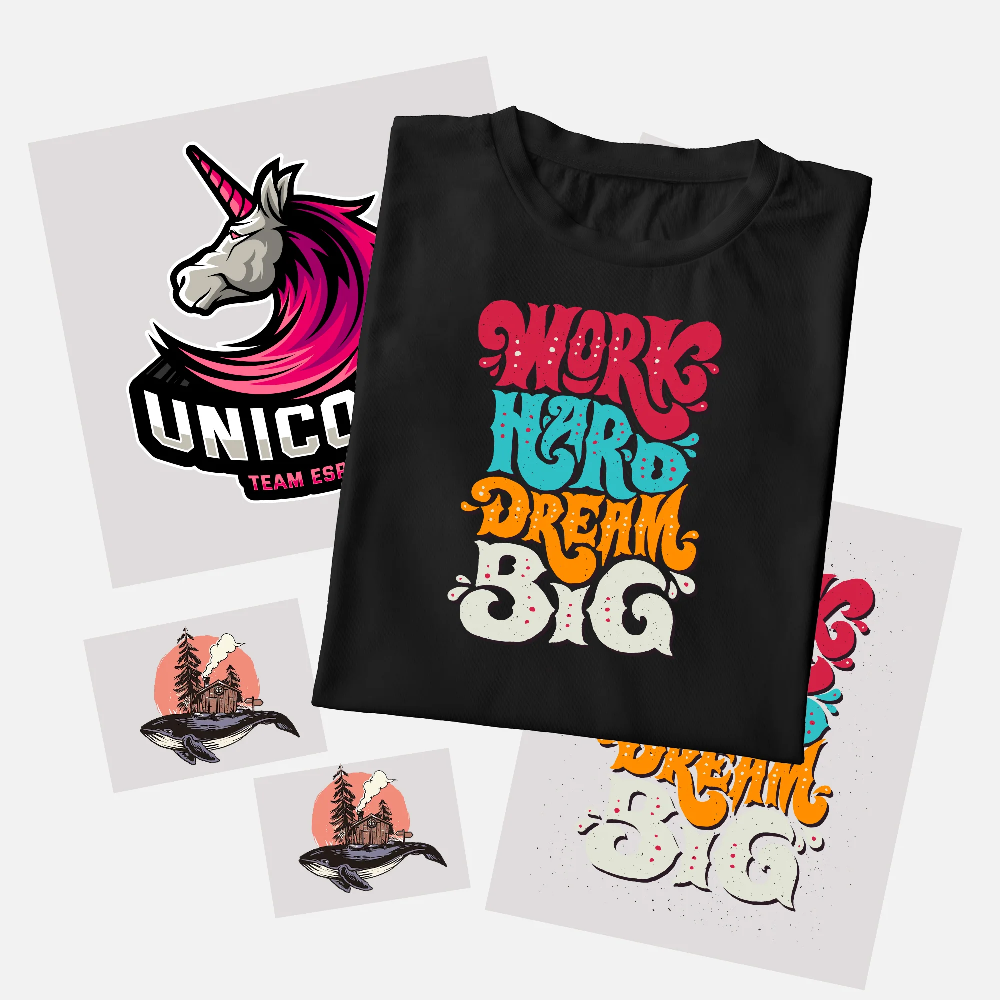 t shirt noir texte colore licorne graphisme vif